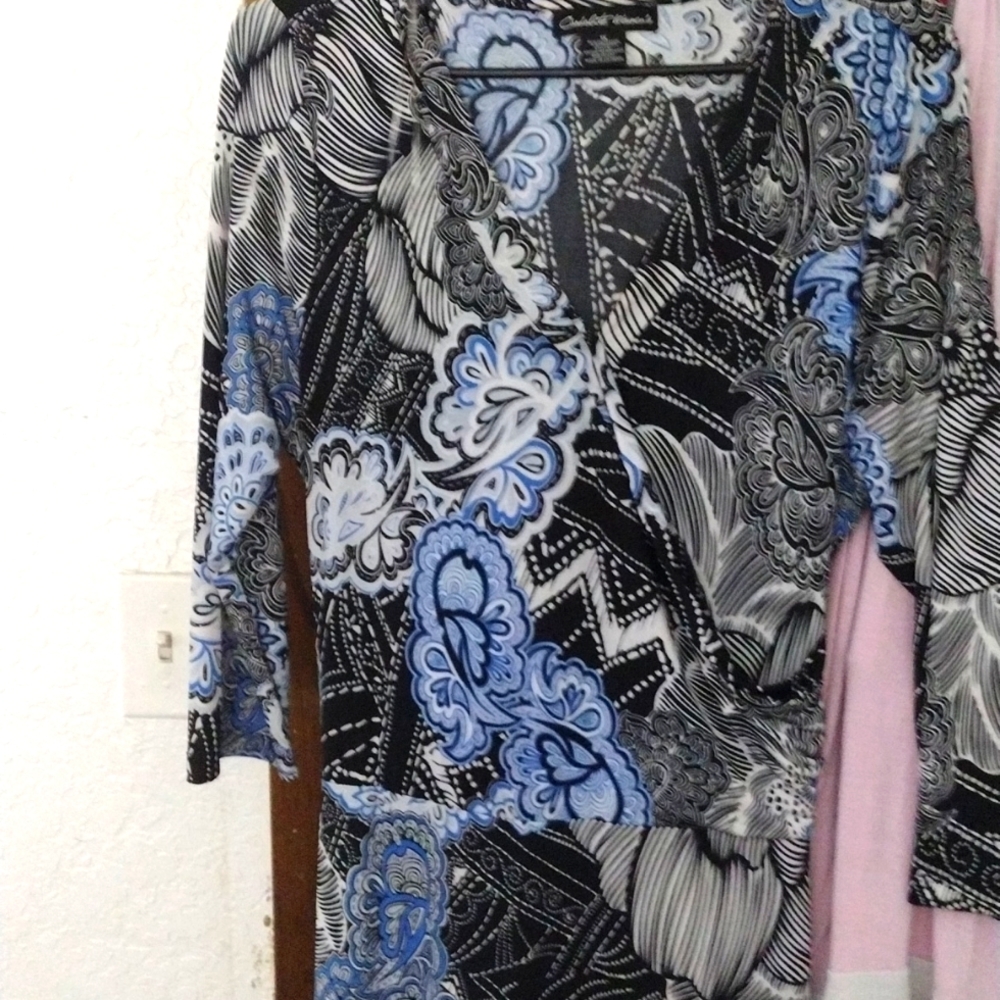 Long Maxi Dress size 1X, Blue, Black, Gray, White